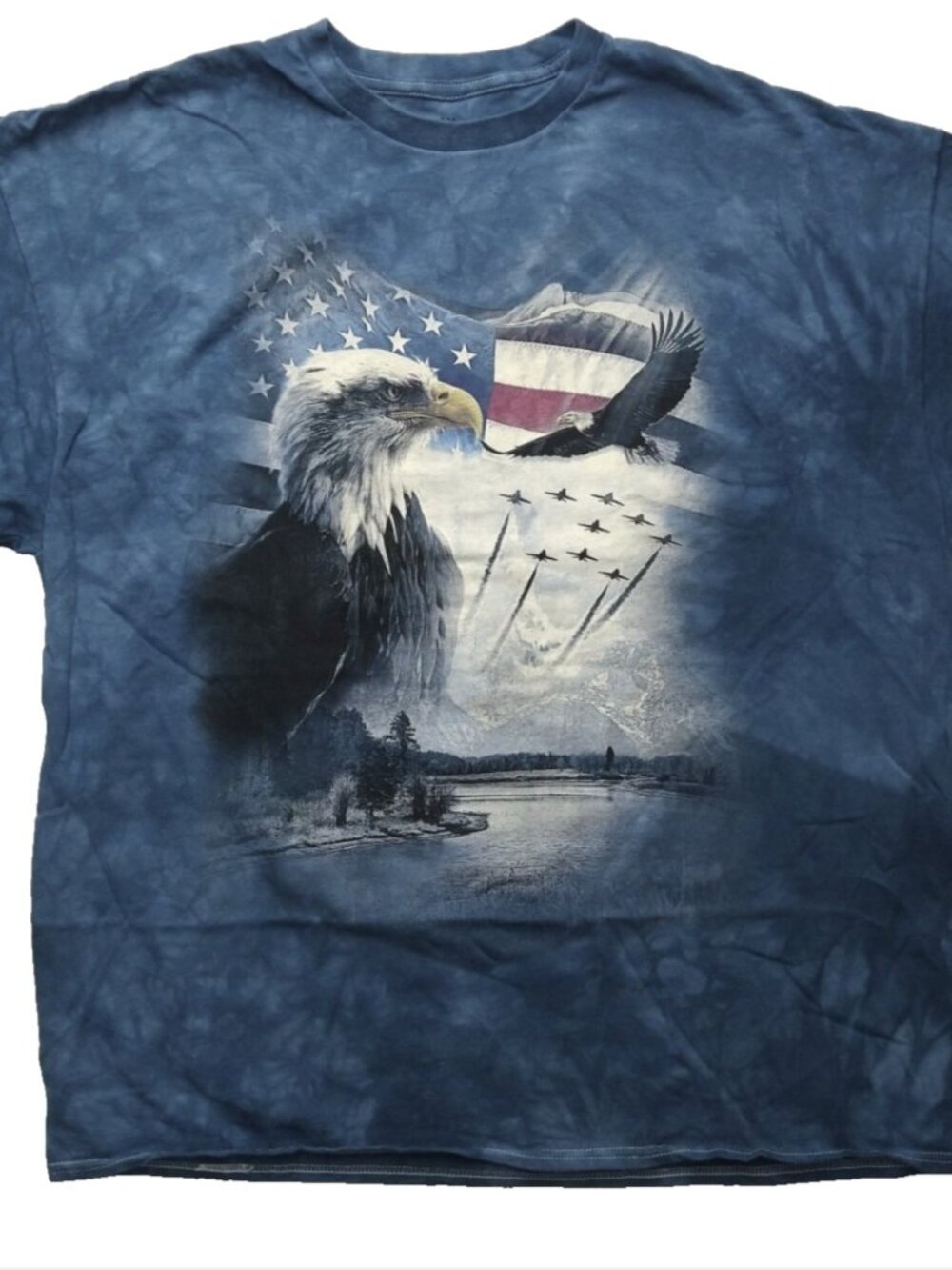 NEW Tie Dye Patriotic July 4 TShirt Eagle Jets Mountain River Flag 2XL Unisex - Picture 2 of 3